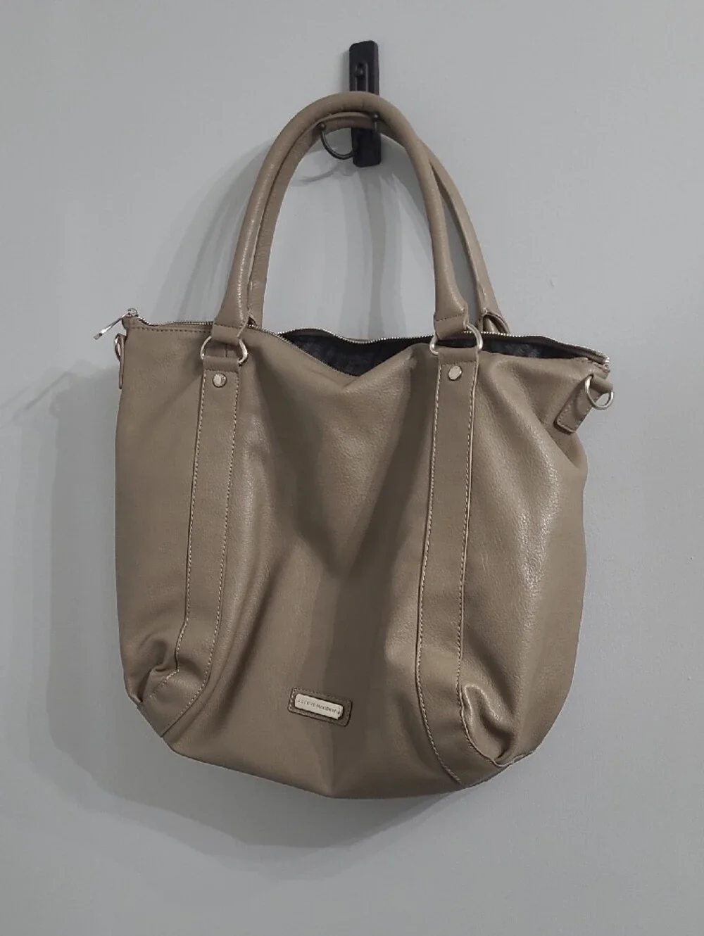Steve Madden Taupe Leather Tote with Tassel Charm